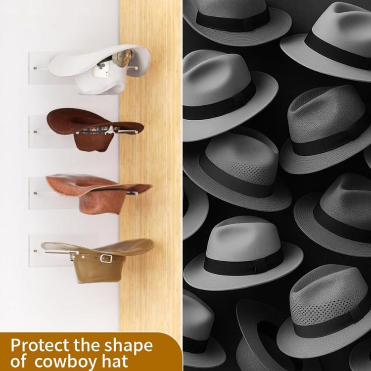 2pcs/Pack Wall-Mounted Clear Acrylic Cowboy Hat Storage Rack Sun Hat Display Stand - Transparent