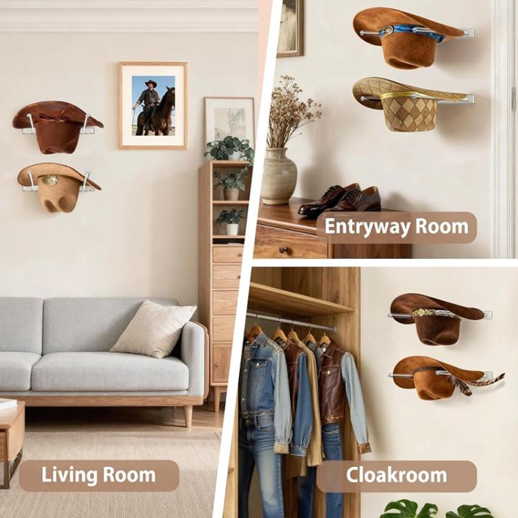 Single Pack Wall-Mounted Clear Acrylic Three Holes Adjustable Cowboy Hat Storage Rack - Transparent