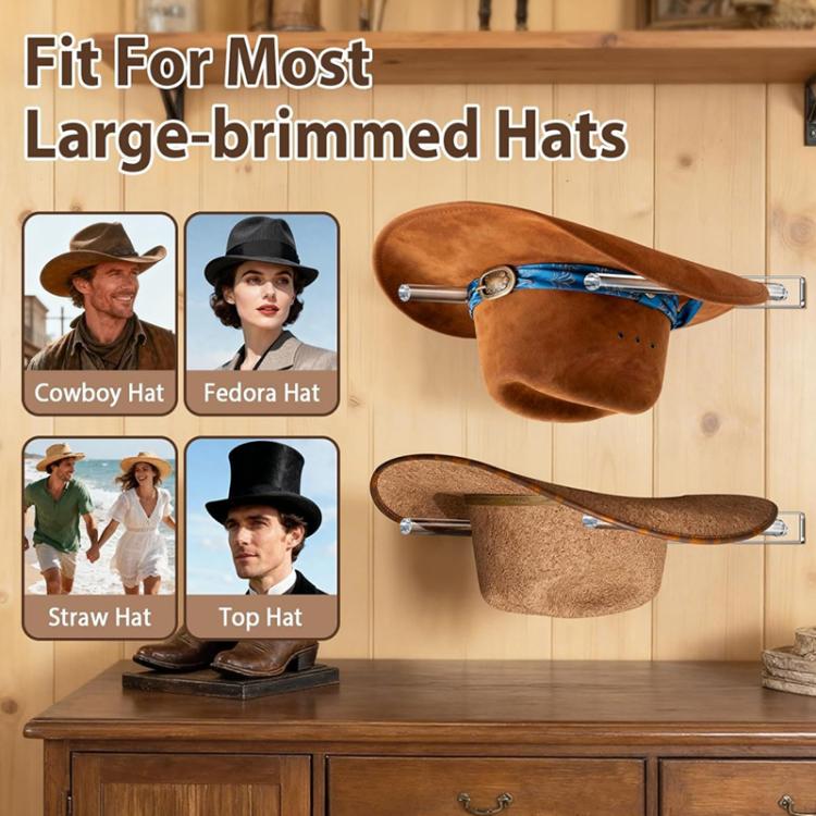 Single Pack Wall-Mounted Clear Acrylic Three Holes Adjustable Cowboy Hat Storage Rack - Transparent