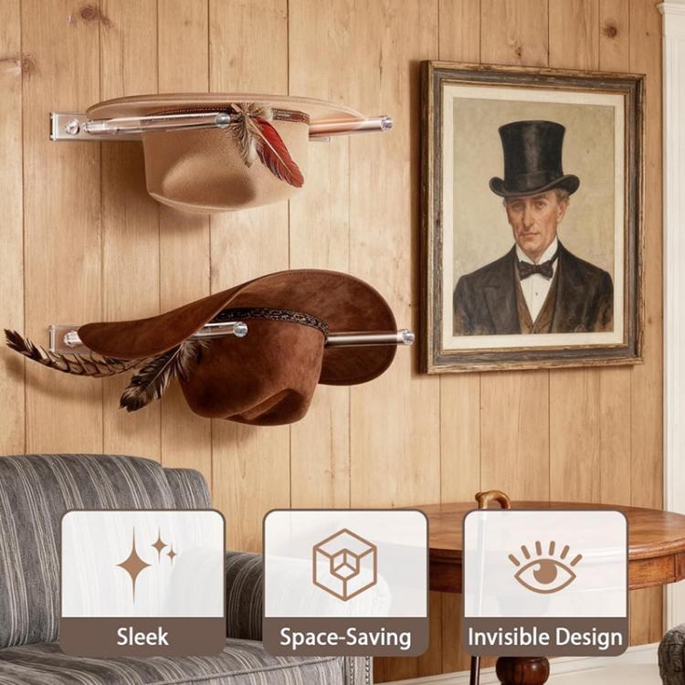 Single Pack Wall-Mounted Clear Acrylic Three Holes Adjustable Cowboy Hat Storage Rack - Transparent