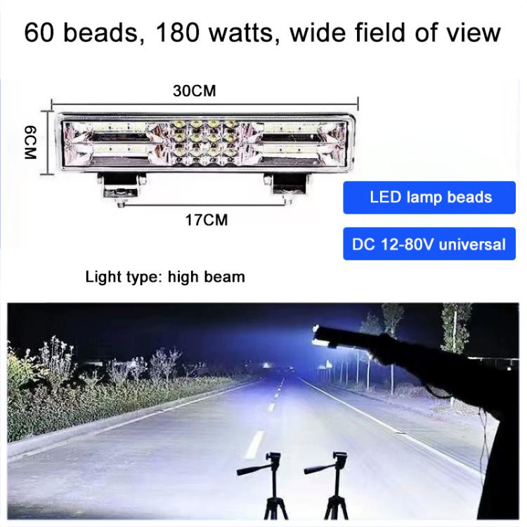 DC 12V-80V LED Super Bright Headlight Beam Driving Light for Electric Vehicle, Tractor, ATV/UTV, Type:30cm Long Strip 60-LEDs Spot Flood