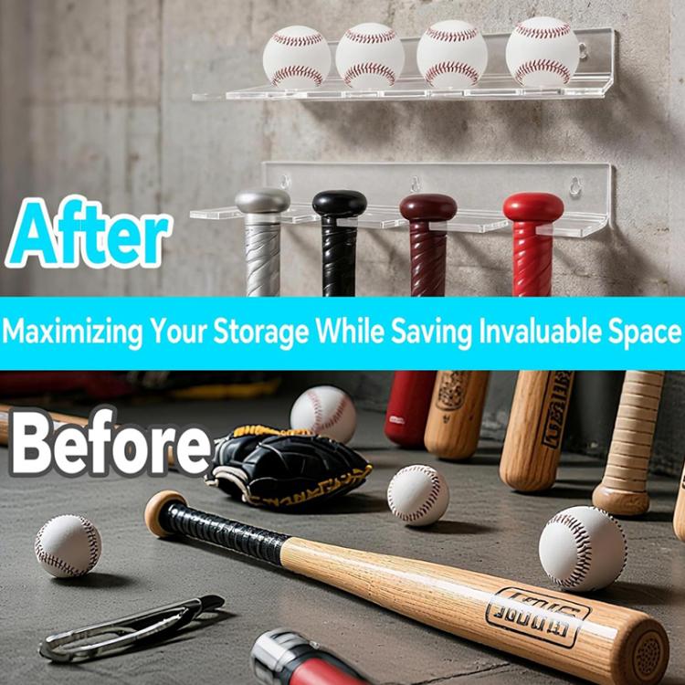 2pcs/Set Wall-Mounted Clear Acrylic Baseball Bat and Baseball Storage Rack Display Stand - Transparent