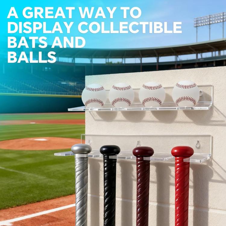 2pcs/Set Wall-Mounted Clear Acrylic Baseball Bat and Baseball Storage Rack Display Stand - Transparent