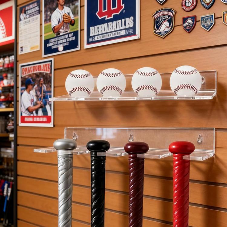 2pcs/Set Wall-Mounted Clear Acrylic Baseball Bat and Baseball Storage Rack Display Stand - Transparent