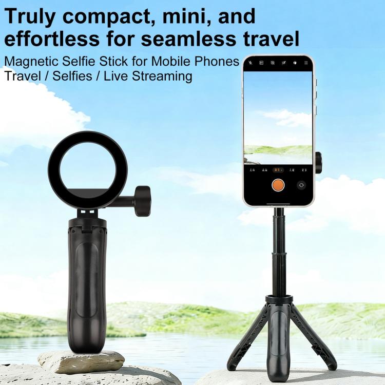 Mini Magnetic Phone Tripod Extendable Selfie Stick Phone Holder - Black