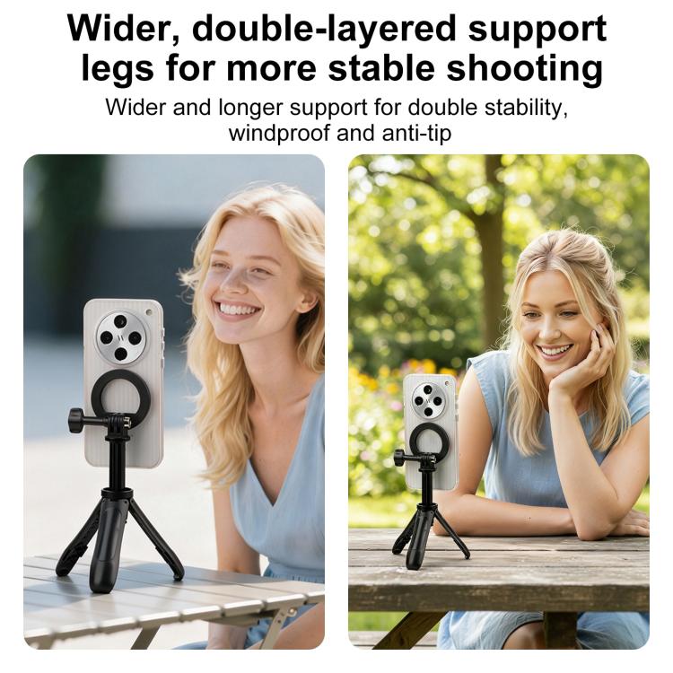 Mini Magnetic Phone Tripod Extendable Selfie Stick Phone Holder - Black