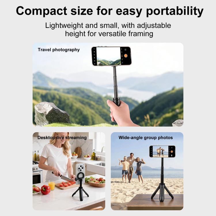 Mini Magnetic Phone Tripod Extendable Selfie Stick Phone Holder - Black