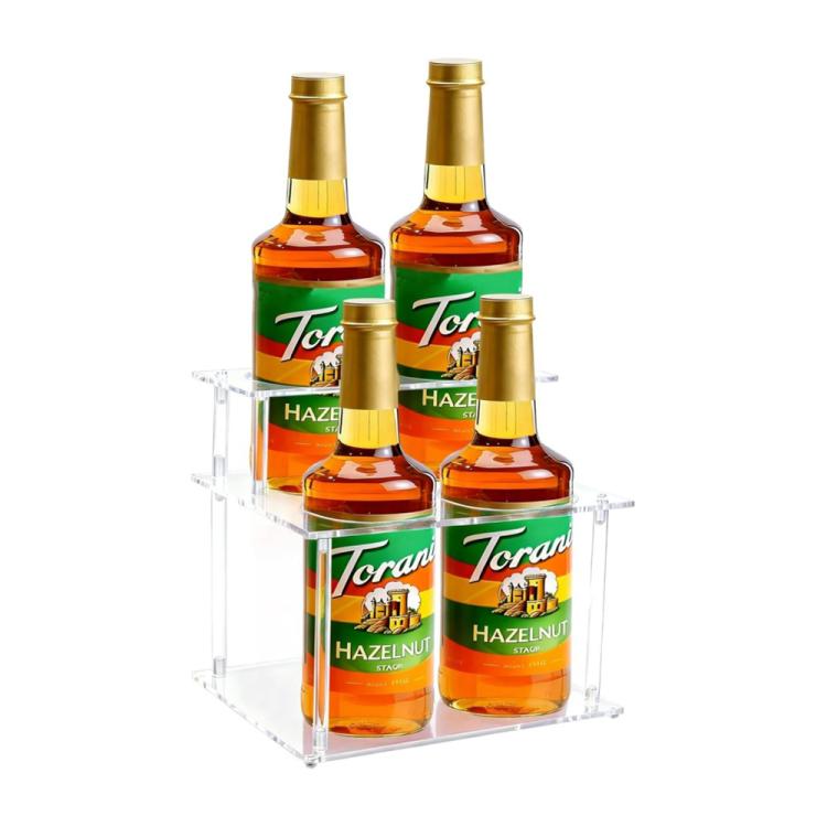 Double Layered Clear Acrylic Coffee Syrup Storage Rack Desktop Bar Counter Wine Display Stand - Transparent