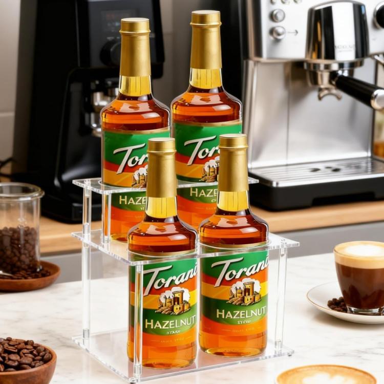 Double Layered Clear Acrylic Coffee Syrup Storage Rack Desktop Bar Counter Wine Display Stand - Transparent