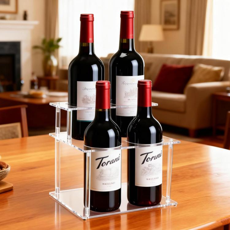 Double Layered Clear Acrylic Coffee Syrup Storage Rack Desktop Bar Counter Wine Display Stand - Transparent