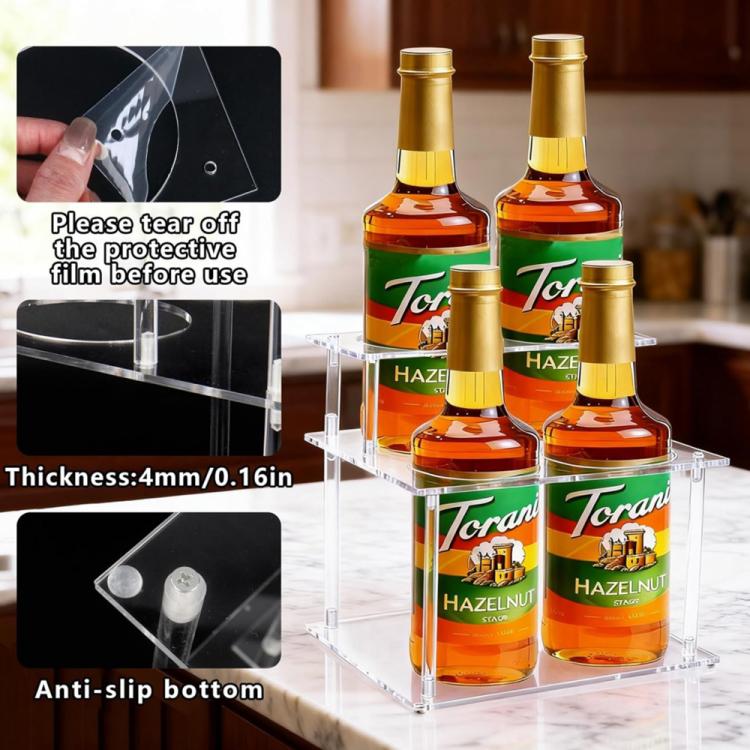 Double Layered Clear Acrylic Coffee Syrup Storage Rack Desktop Bar Counter Wine Display Stand - Transparent