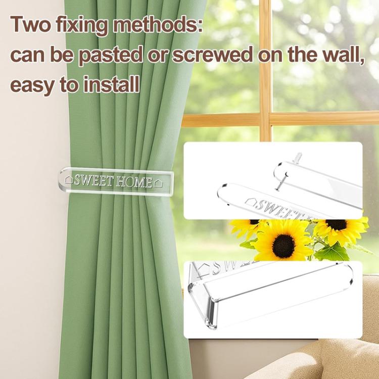 1 Pair/Pack Clear Acrylic Curtain Tieback Holder Curtain Clips, Support Drill-free and Drilled Installation - Transparent