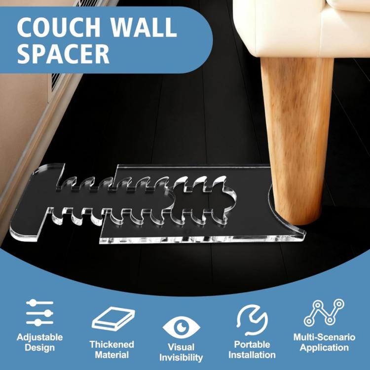 Two Set/Pack Adjustable Clear Acrylic Furniture Anti-Slip Protective Gasket Wall Spacers - Transparent