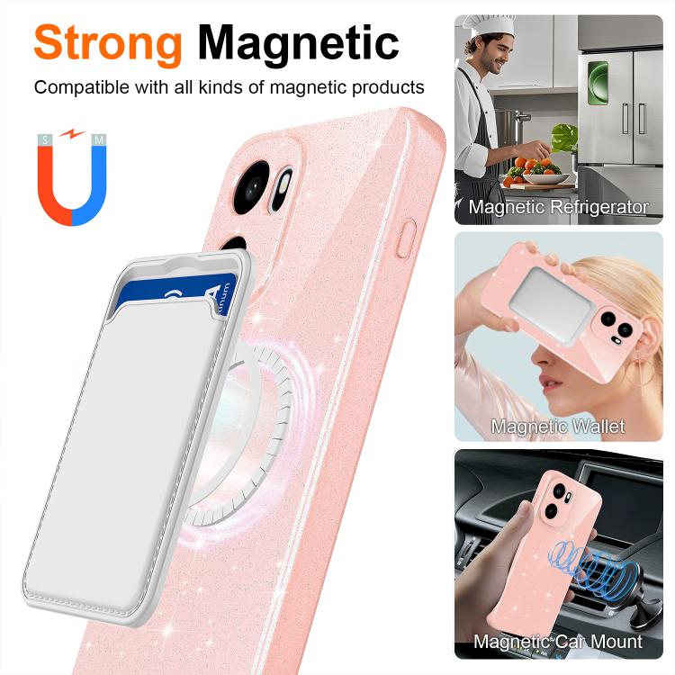 For OnePlus Ace 6 / Ace 6T 5G Fine Hole Glossy Glitter Magnetic TPU Phone Case with Same Color Hand Strap