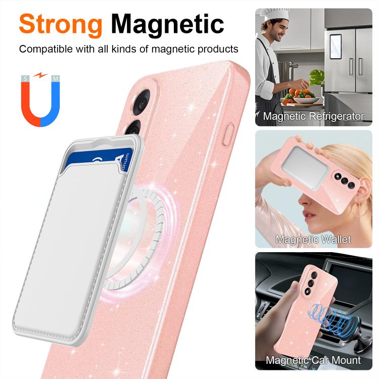 For OnePlus Nord 5 / Ace 5 Ultra 5G Fine Hole Glossy Glitter Magnetic TPU Phone Case with Same Color Hand Strap