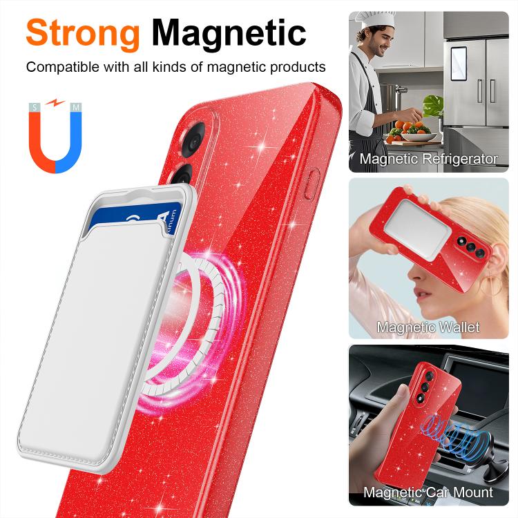 For OnePlus Nord 5 / Ace 5 Ultra 5G Fine Hole Glossy Glitter Magnetic TPU Phone Case with Same Color Hand Strap