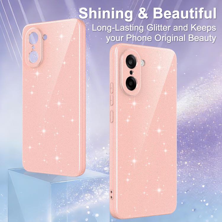 For OnePlus Nord CE5 / Ace 5 Racing 5G Fine Hole Glossy Glitter Magnetic TPU Phone Case with Same Color Hand Strap