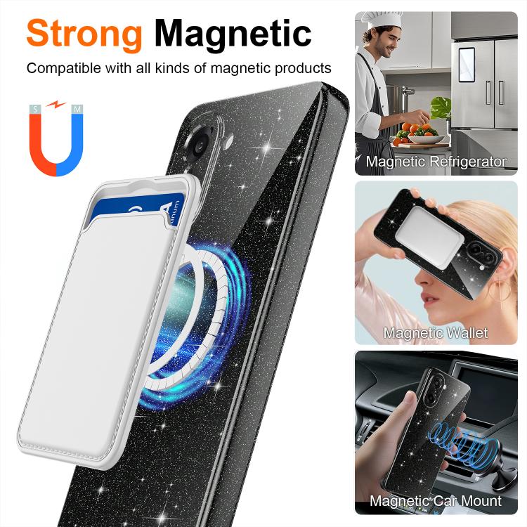 For OnePlus Nord CE5 / Ace 5 Racing 5G Fine Hole Glossy Glitter Magnetic TPU Phone Case with Same Color Hand Strap