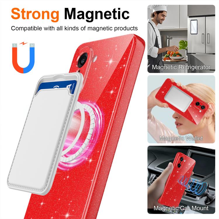 For OnePlus Nord CE5 / Ace 5 Racing 5G Fine Hole Glossy Glitter Magnetic TPU Phone Case with Same Color Hand Strap