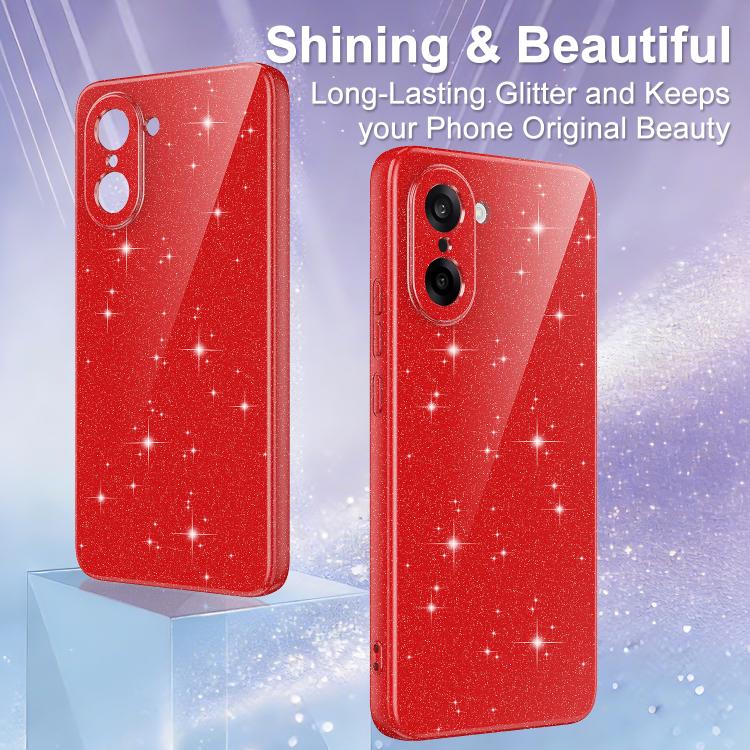 For OnePlus Nord CE5 / Ace 5 Racing 5G Fine Hole Glossy Glitter Magnetic TPU Phone Case with Same Color Hand Strap
