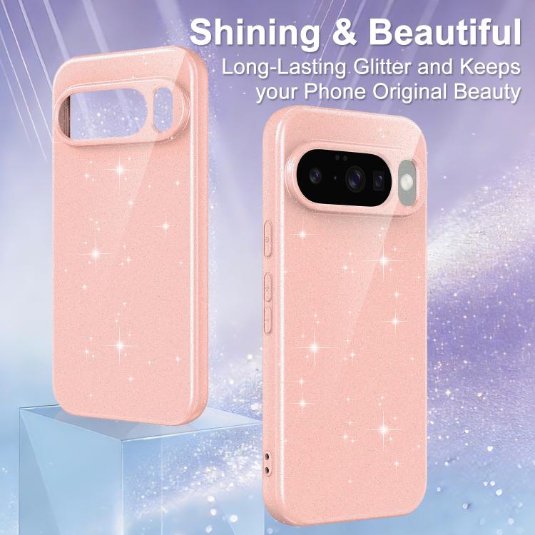 For Google Pixel 10 Fine Hole Glossy Glitter Magnetic TPU Phone Case with Same Color Hand Strap