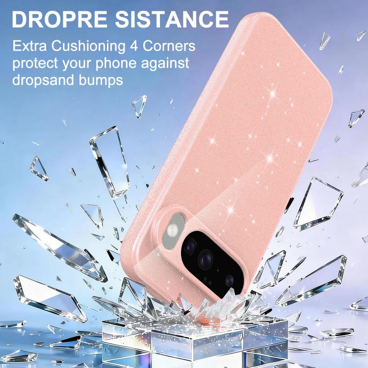 For Google Pixel 10 Fine Hole Glossy Glitter Magnetic TPU Phone Case with Same Color Hand Strap