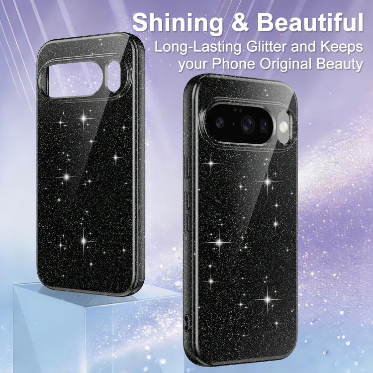 For Google Pixel 10 Fine Hole Glossy Glitter Magnetic TPU Phone Case with Same Color Hand Strap