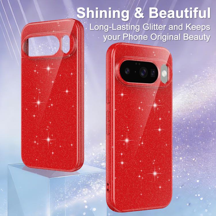 For Google Pixel 10 Fine Hole Glossy Glitter Magnetic TPU Phone Case with Same Color Hand Strap