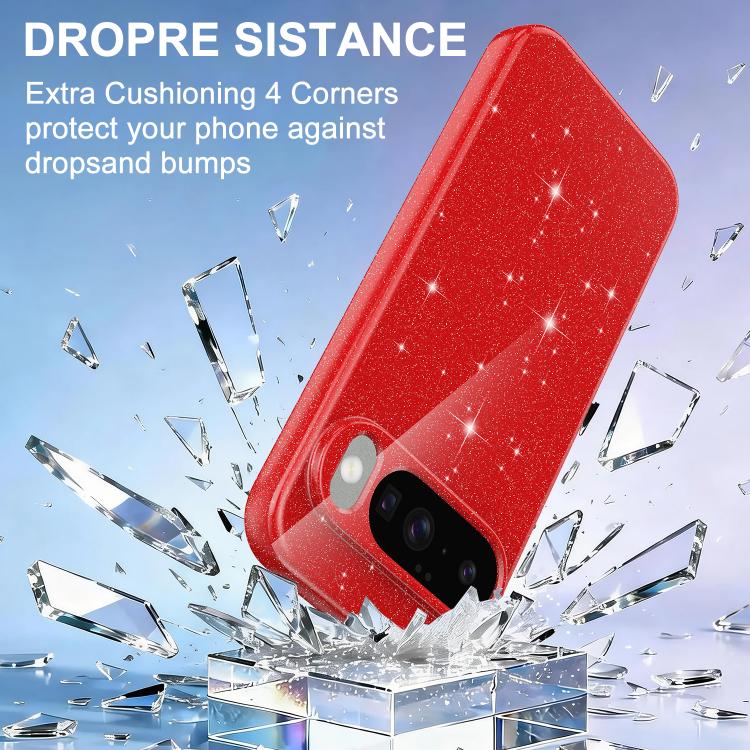 For Google Pixel 10 Fine Hole Glossy Glitter Magnetic TPU Phone Case with Same Color Hand Strap