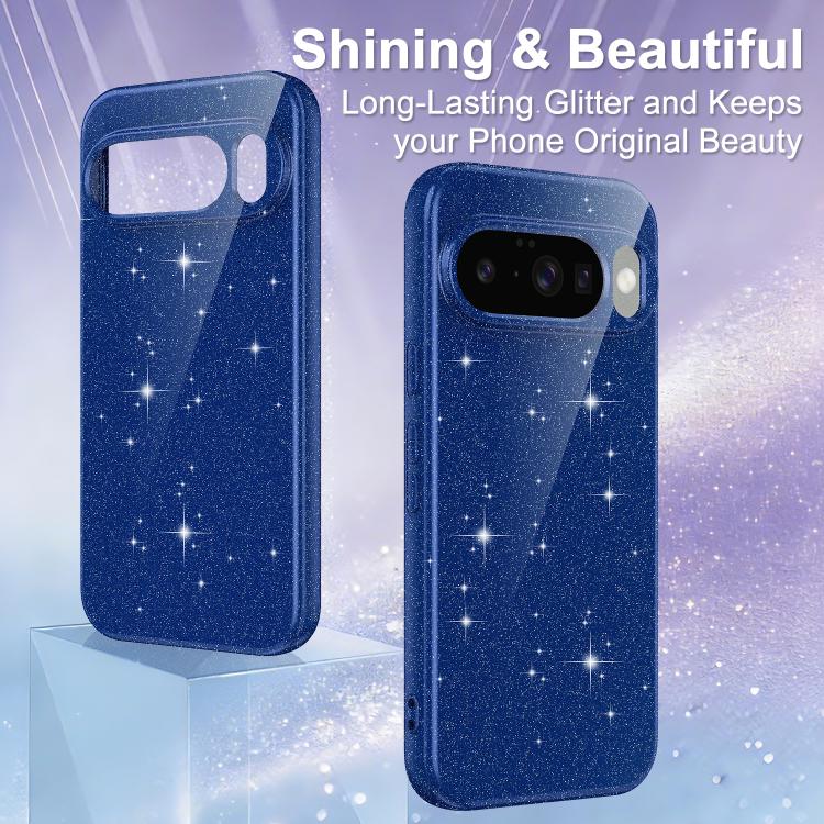 For Google Pixel 10 Fine Hole Glossy Glitter Magnetic TPU Phone Case with Same Color Hand Strap