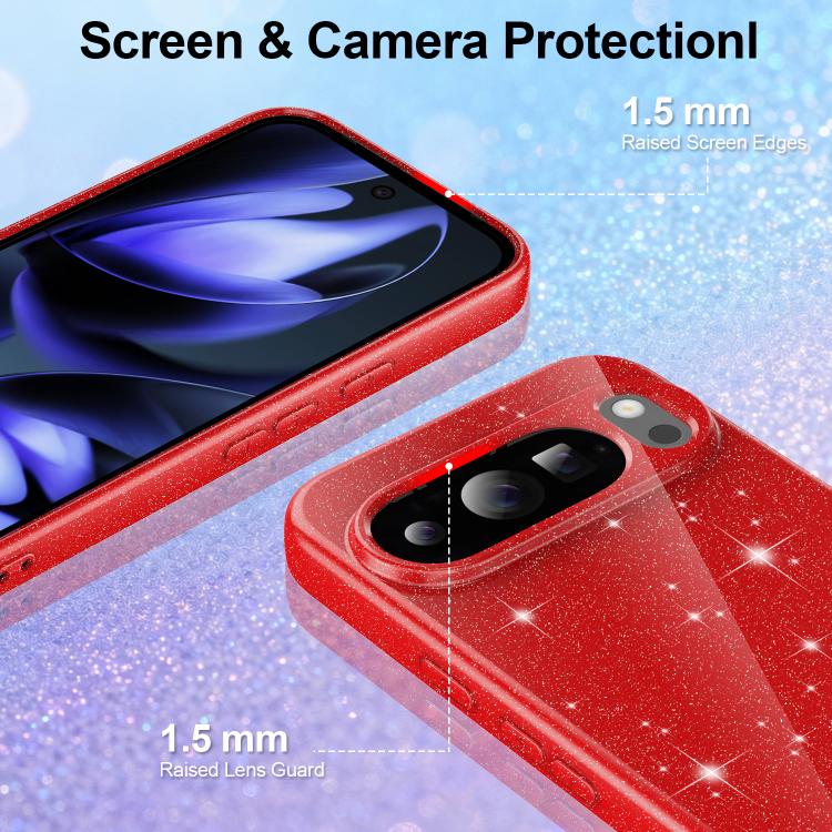 For Google Pixel 10 Pro Fine Hole Glossy Glitter Magnetic TPU Phone Case with Same Color Hand Strap
