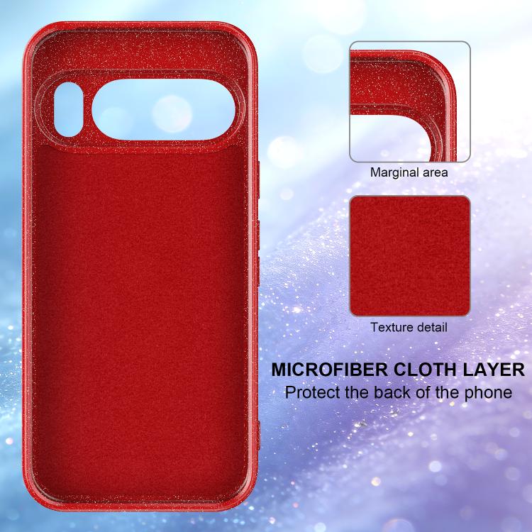 For Google Pixel 10 Pro Fine Hole Glossy Glitter Magnetic TPU Phone Case with Same Color Hand Strap
