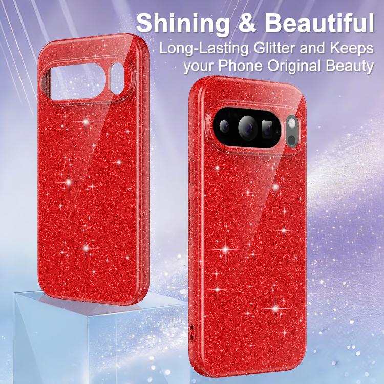 For Google Pixel 10 Pro Fine Hole Glossy Glitter Magnetic TPU Phone Case with Same Color Hand Strap