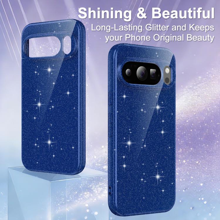 For Google Pixel 10 Pro Fine Hole Glossy Glitter Magnetic TPU Phone Case with Same Color Hand Strap