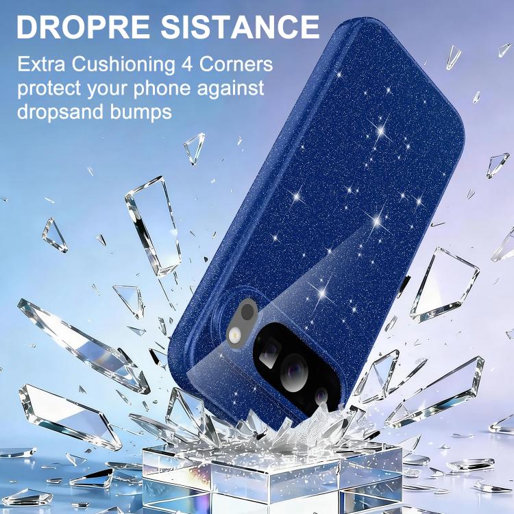 For Google Pixel 10 Pro Fine Hole Glossy Glitter Magnetic TPU Phone Case with Same Color Hand Strap