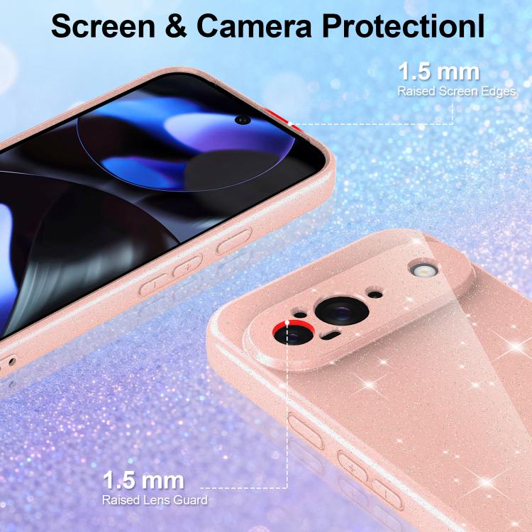 For Google Pixel 9 Fine Hole Glossy Glitter Magnetic TPU Phone Case with Same Color Hand Strap