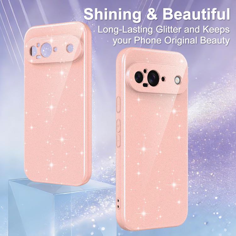 For Google Pixel 9 Fine Hole Glossy Glitter Magnetic TPU Phone Case with Same Color Hand Strap