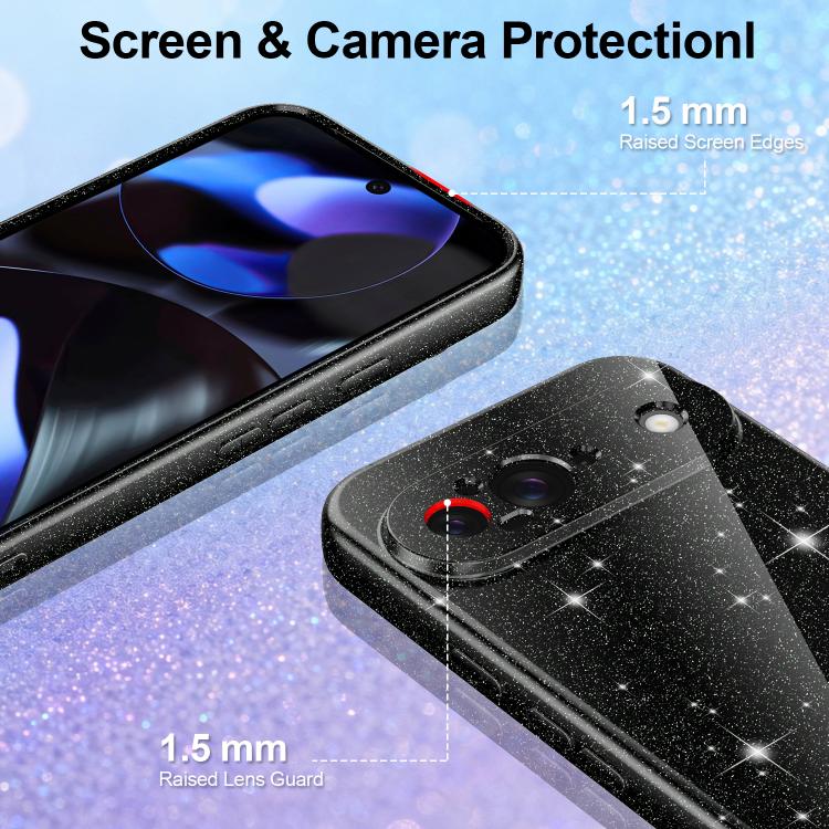 For Google Pixel 9 Fine Hole Glossy Glitter Magnetic TPU Phone Case with Same Color Hand Strap