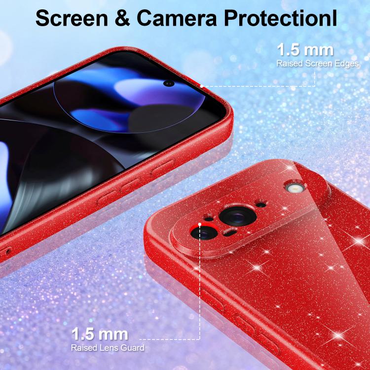 For Google Pixel 9 Fine Hole Glossy Glitter Magnetic TPU Phone Case with Same Color Hand Strap