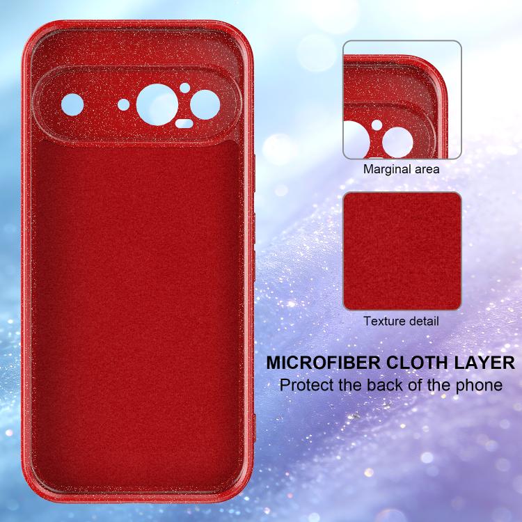 For Google Pixel 9 Fine Hole Glossy Glitter Magnetic TPU Phone Case with Same Color Hand Strap