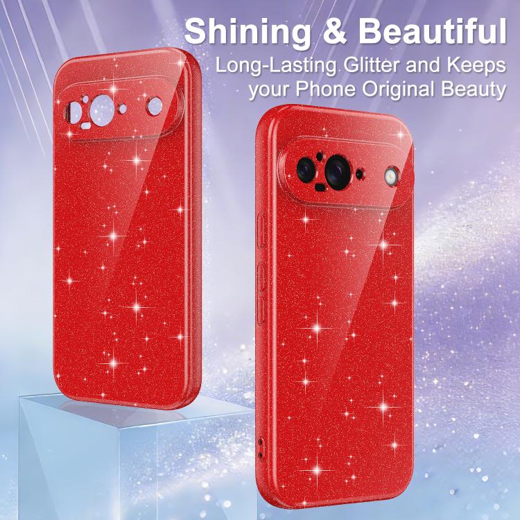 For Google Pixel 9 Fine Hole Glossy Glitter Magnetic TPU Phone Case with Same Color Hand Strap