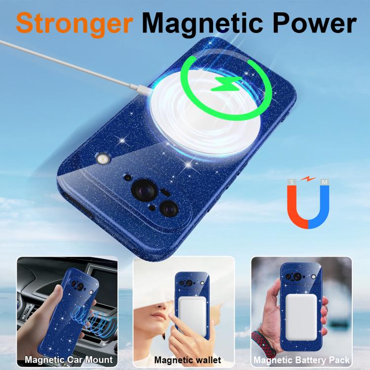 For Google Pixel 9 Fine Hole Glossy Glitter Magnetic TPU Phone Case with Same Color Hand Strap