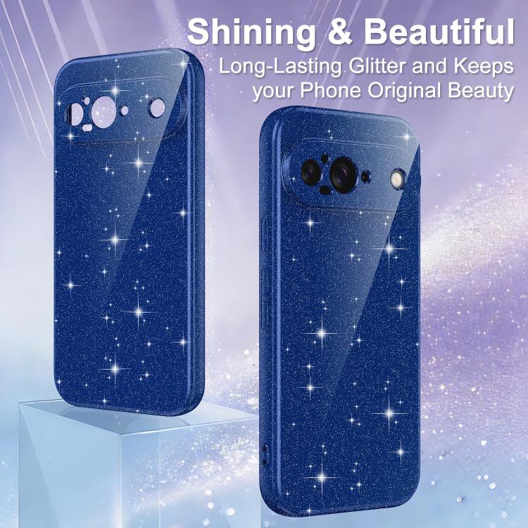 For Google Pixel 9 Fine Hole Glossy Glitter Magnetic TPU Phone Case with Same Color Hand Strap