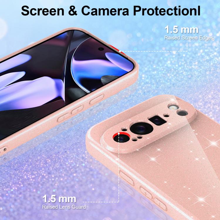 For Google Pixel 9 Pro XL Fine Hole Glossy Glitter Magnetic TPU Phone Case with Same Color Hand Strap