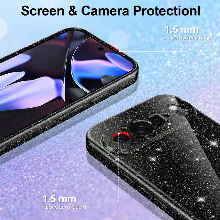 For Google Pixel 9 Pro XL Fine Hole Glossy Glitter Magnetic TPU Phone Case with Same Color Hand Strap