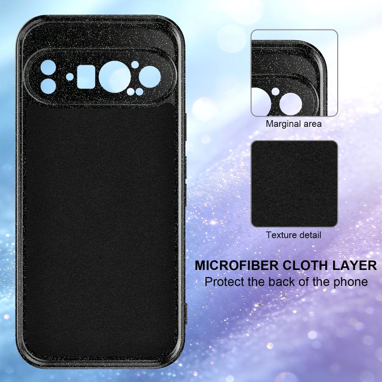 For Google Pixel 9 Pro Fine Hole Glossy Glitter Magnetic TPU Phone Case with Same Color Hand Strap