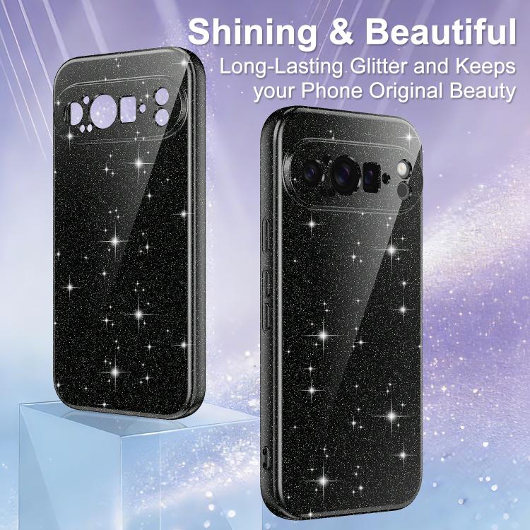 For Google Pixel 9 Pro Fine Hole Glossy Glitter Magnetic TPU Phone Case with Same Color Hand Strap
