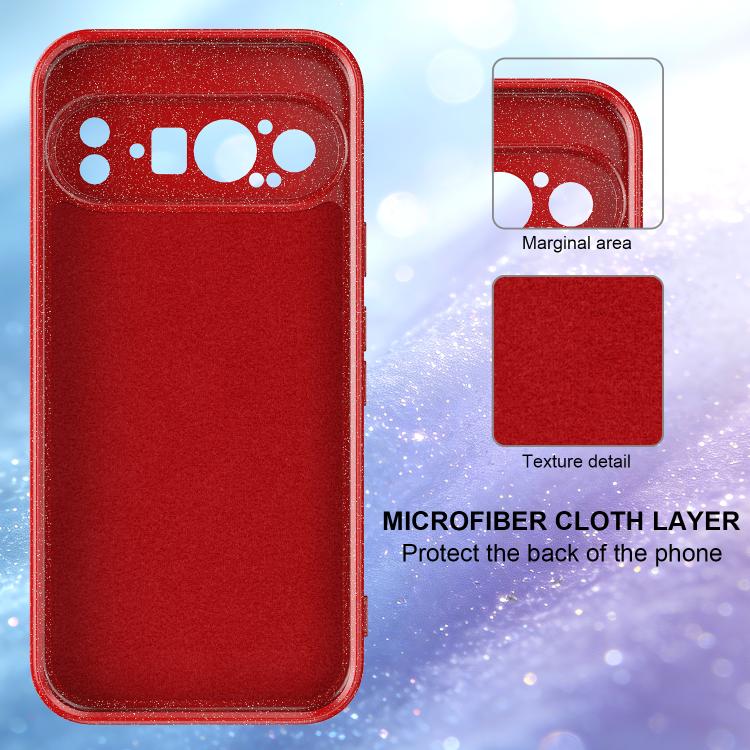 For Google Pixel 9 Pro Fine Hole Glossy Glitter Magnetic TPU Phone Case with Same Color Hand Strap