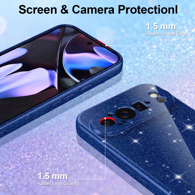 For Google Pixel 9 Pro Fine Hole Glossy Glitter Magnetic TPU Phone Case with Same Color Hand Strap