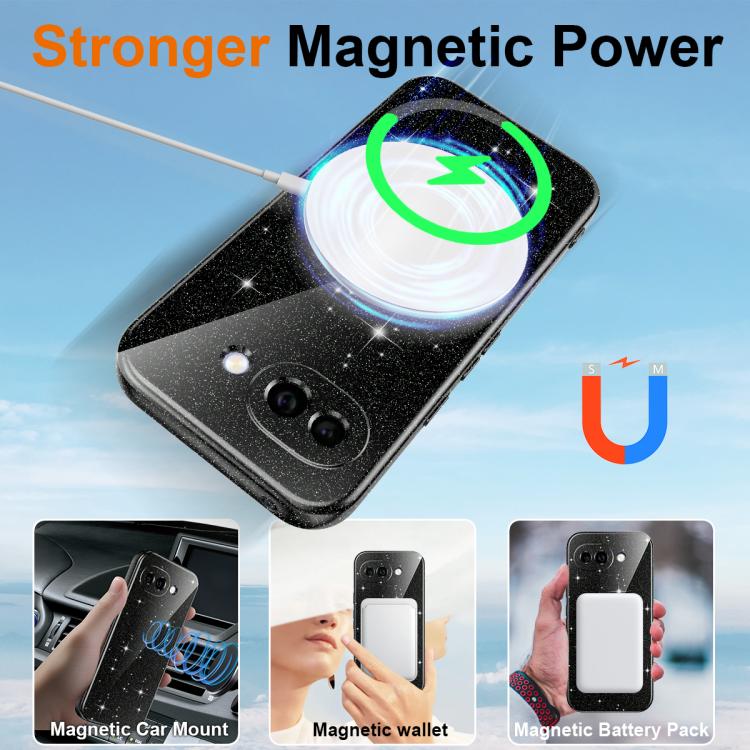For Google Pixel 10a Fine Hole Glossy Glitter Magnetic TPU Phone Case with Same Color Hand Strap